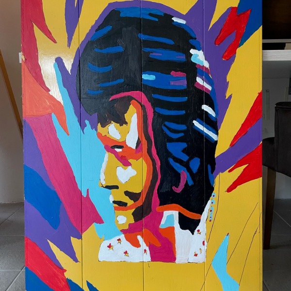 035 - Met de hand geschilderde Elvis afbeelding op hout.