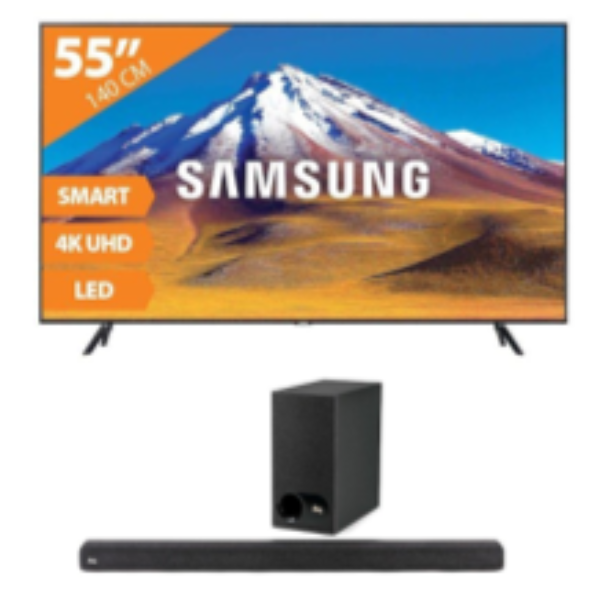 075 - 55 inch Smart led tv inclusief Sound bar audio systeem.